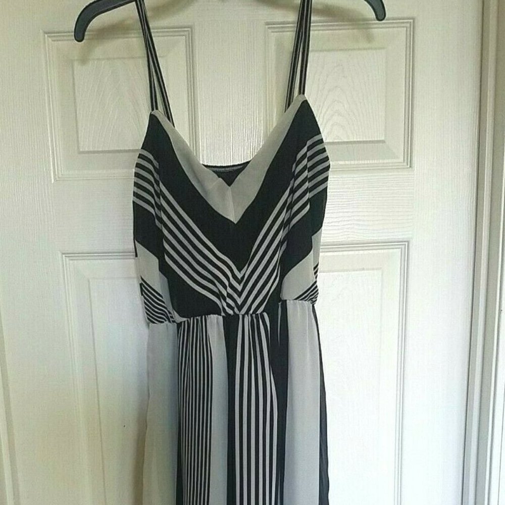Stripe Sundress Black & Cream V-neckline Maxi